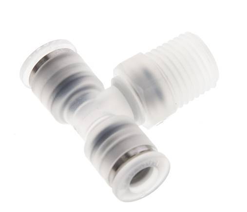 6mm x R1/4'' Inline Tee Push-in Fitting with Male Threads PA EPDM FDA Rotatable