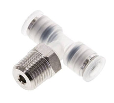 6mm x R1/4'' Inline Tee Push-in Fitting with Male Threads PA/Stainless Steel EPDM FDA Rotatable