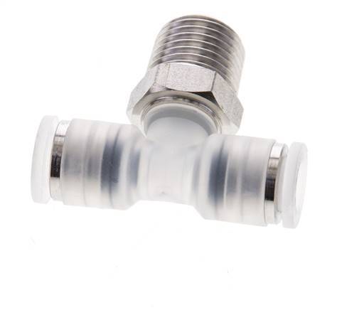 6mm x R1/4'' Inline Tee Push-in Fitting with Male Threads PA/Stainless Steel EPDM FDA Rotatable
