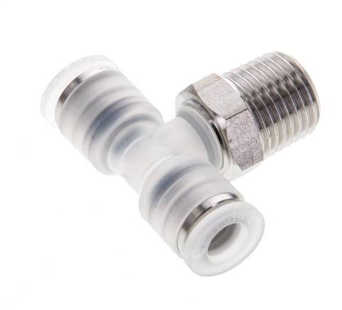 6mm x R1/4'' Inline Tee Push-in Fitting with Male Threads PA/Stainless Steel EPDM FDA Rotatable