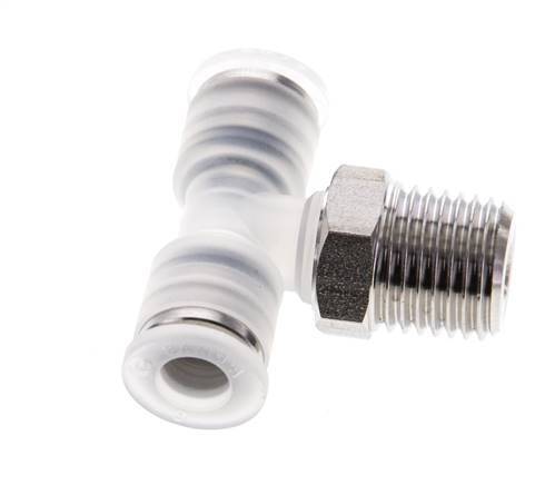 6mm x R1/4'' Inline Tee Push-in Fitting with Male Threads PA/Stainless Steel EPDM FDA Rotatable
