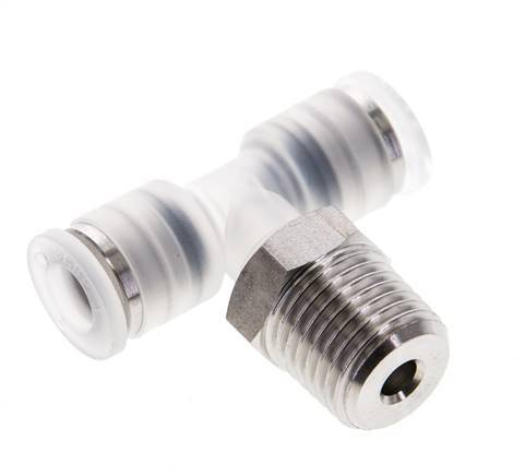 6mm x R1/4'' Inline Tee Push-in Fitting with Male Threads PA/Stainless Steel EPDM FDA Rotatable