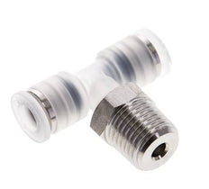 6mm x R1/4'' Inline Tee Push-in Fitting with Male Threads PA/Stainless Steel EPDM FDA Rotatable