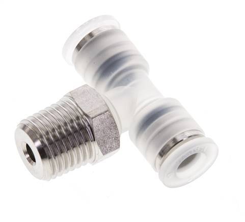 6mm x R1/4'' Inline Tee Push-in Fitting with Male Threads PA/Stainless Steel EPDM FDA Rotatable