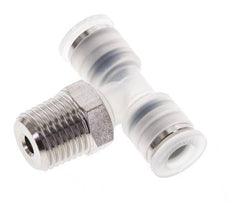 6mm x R1/4'' Inline Tee Push-in Fitting with Male Threads PA/Stainless Steel EPDM FDA Rotatable