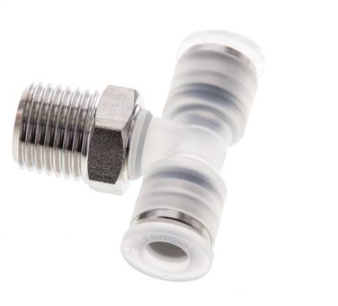 6mm x R1/4'' Inline Tee Push-in Fitting with Male Threads PA/Stainless Steel EPDM FDA Rotatable