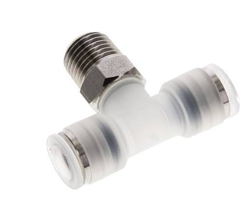 Racor en T de 8mm x R1/4'' con rosca macho PA/acero inoxidable EPDM giratorio FDA