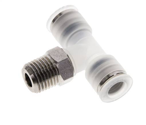 Racor en T de 8mm x R1/4'' con rosca macho PA/acero inoxidable EPDM giratorio FDA