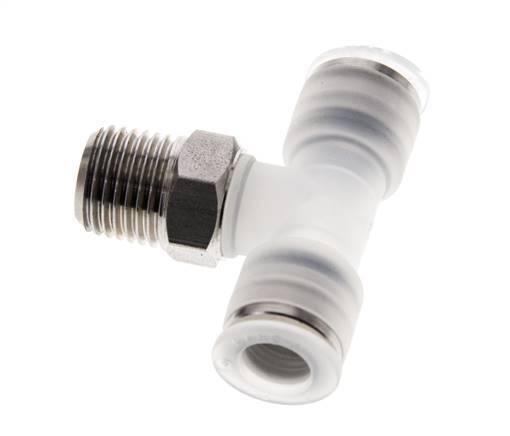 Racor en T de 8mm x R1/4'' con rosca macho PA/acero inoxidable EPDM giratorio FDA