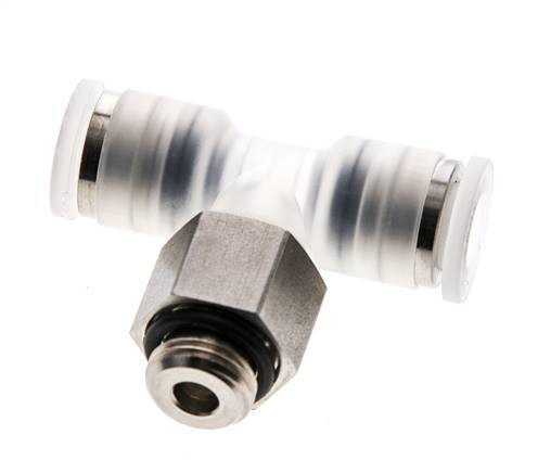 6mm x G1/8'' Inline Tee Push-in Fitting with Male Threads PA/Stainless Steel EPDM FDA Rotatable