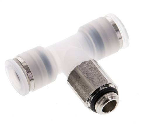 8mm x G1/8'' Inline Tee Push-in Fitting with Male Threads PA/Stainless Steel EPDM FDA Rotatable