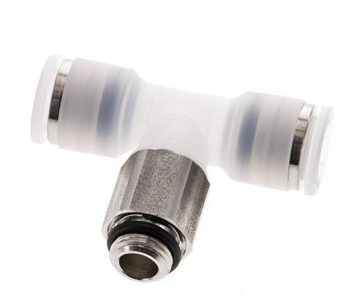 8mm x G1/8'' Inline Tee Push-in Fitting with Male Threads PA/Stainless Steel EPDM FDA Rotatable