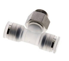 Racor en T de 8mm x G1/4'' con rosca macho PA/acero inoxidable EPDM giratorio FDA