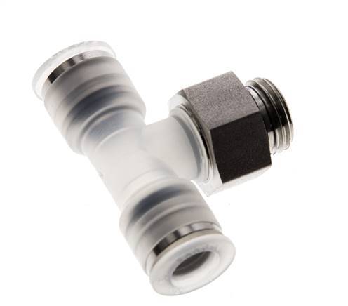 Racor en T de 8mm x G1/4'' con rosca macho PA/acero inoxidable EPDM giratorio FDA