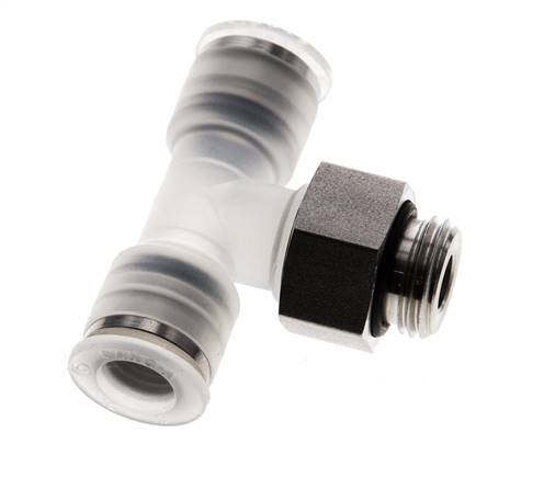 Racor en T de 8mm x G1/4'' con rosca macho PA/acero inoxidable EPDM giratorio FDA