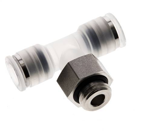 Racor en T de 8mm x G1/4'' con rosca macho PA/acero inoxidable EPDM giratorio FDA