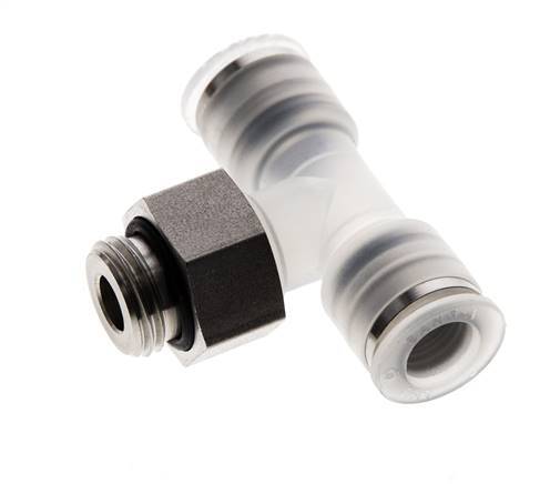 Racor en T de 8mm x G1/4'' con rosca macho PA/acero inoxidable EPDM giratorio FDA