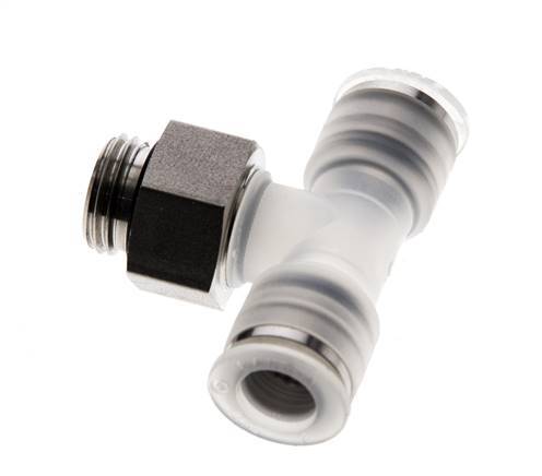 Racor en T de 8mm x G1/4'' con rosca macho PA/acero inoxidable EPDM giratorio FDA