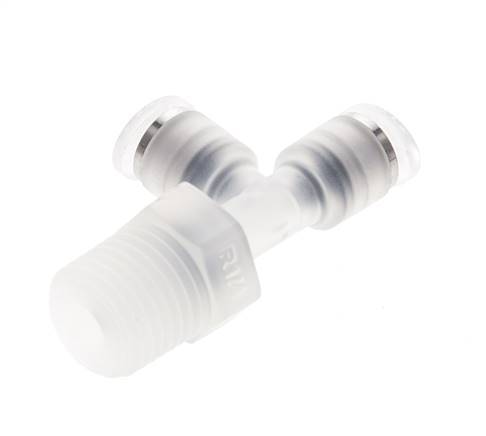 Racor en T en ángulo recto de 4mm x R1/4'' con rosca macho Latón/PA 66 NBR Giratorio