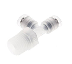 Racor en T en ángulo recto de 4mm x R1/4'' con rosca macho Latón/PA 66 NBR Giratorio