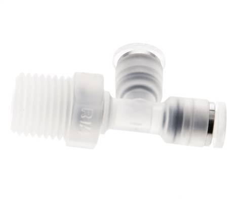 Racor en T en ángulo recto de 4mm x R1/4'' con rosca macho Latón/PA 66 NBR Giratorio