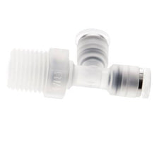 Racor en T en ángulo recto de 4mm x R1/4'' con rosca macho Latón/PA 66 NBR Giratorio