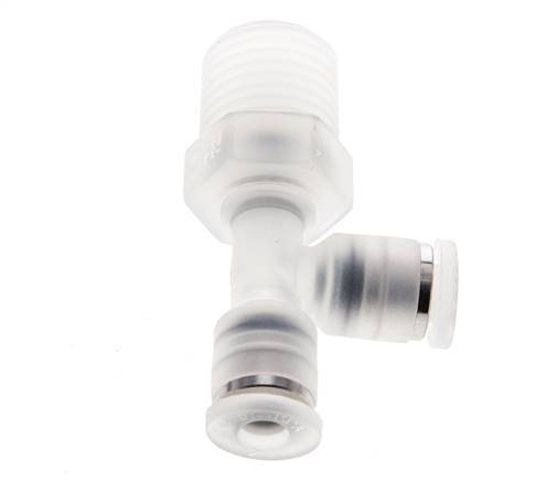 Racor en T en ángulo recto de 4mm x R1/4'' con rosca macho Latón/PA 66 NBR Giratorio