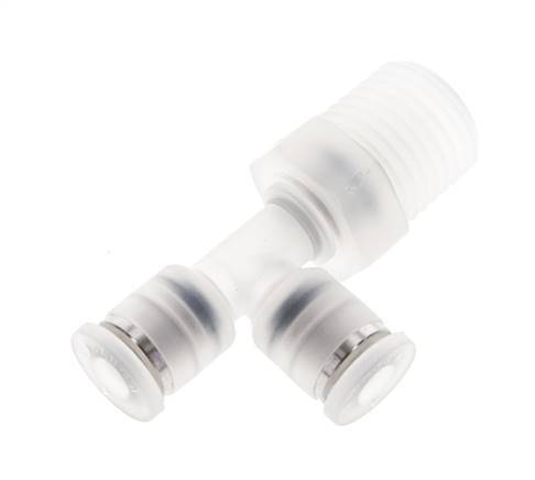 Racor en T en ángulo recto de 4mm x R1/4'' con rosca macho Latón/PA 66 NBR Giratorio