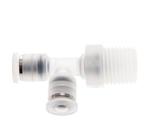 Racor en T en ángulo recto de 4mm x R1/4'' con rosca macho Latón/PA 66 NBR Giratorio