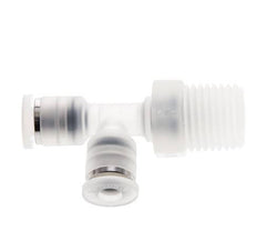 Racor en T en ángulo recto de 4mm x R1/4'' con rosca macho Latón/PA 66 NBR Giratorio