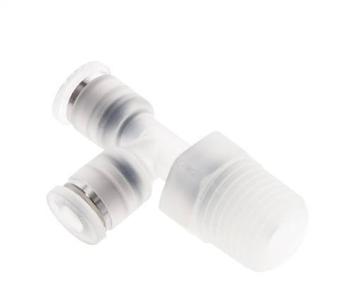 Racor en T en ángulo recto de 4mm x R1/4'' con rosca macho Latón/PA 66 NBR Giratorio