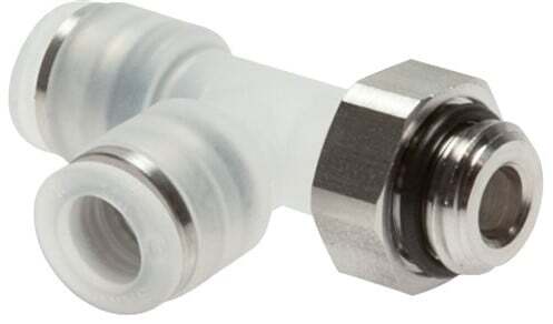 Racor en T en ángulo recto de 6mm x G1/8'' con rosca macho PA/Acero inoxidable EPDM Giratorio FDA