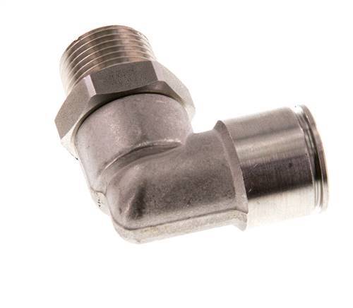 12mm x R3/8'' 90deg Elbow Push-in Fitting with Male Threads Stainless Steel FKM Rotatable