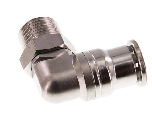 16mm x R1/2'' 90deg Elbow Push-in Fitting with Male Threads Stainless Steel FKM Rotatable