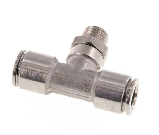 8mm x R1/8'' Inline Tee Push-in Fitting with Male Threads Stainless Steel FKM Rotatable