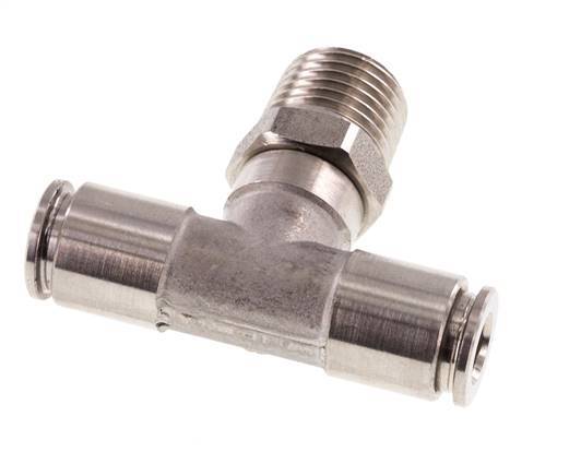 6mm x R1/4'' Inline Tee Push-in Fitting with Male Threads Stainless Steel FKM Rotatable