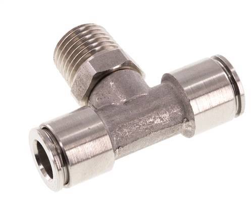 8mm x R1/4'' Inline Tee Push-in Fitting with Male Threads Stainless Steel FKM Rotatable