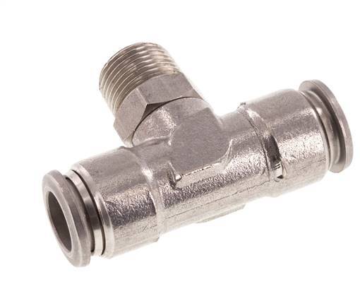 12mm x R3/8'' Inline Tee Push-in Fitting with Male Threads Stainless Steel FKM Rotatable