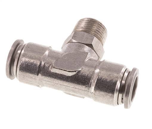 12mm x R3/8'' Inline Tee Push-in Fitting with Male Threads Stainless Steel FKM Rotatable