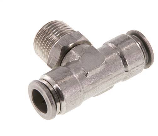 12mm x R1/2'' Inline Tee Push-in Fitting with Male Threads Stainless Steel FKM Rotatable