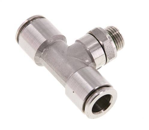 8mm x G1/8'' Inline Tee Push-in Fitting with Male Threads Stainless Steel FKM FDA Rotatable
