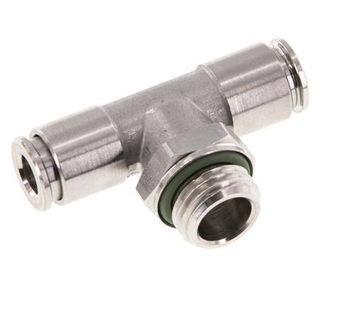 6mm x G1/4'' Inline Tee Push-in Fitting with Male Threads Stainless Steel FKM FDA Rotatable