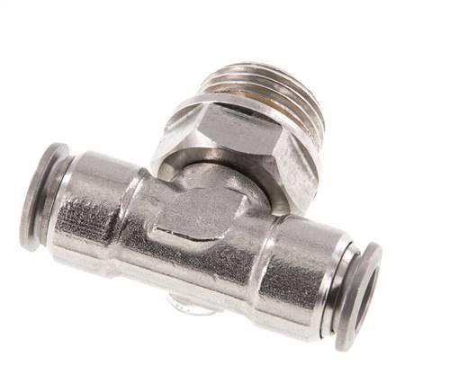 10mm x G1/2'' Inline Tee Push-in Fitting with Male Threads Stainless Steel FKM FDA Rotatable