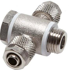 Conector Latón Niquelado en T 6x4 & G1/8'' de Rosca con Junta Tórica