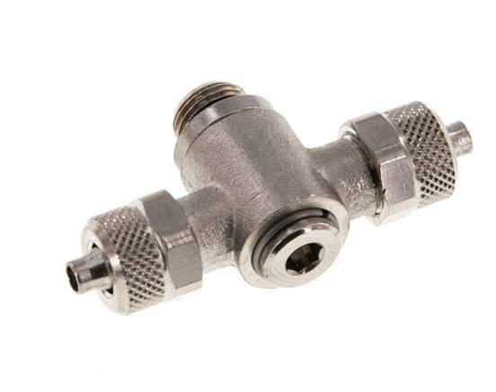 Conector Latón Niquelado en T 6x4 & G1/8'' Rosca Macho Hexagonal Interior Giratoria