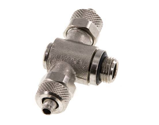 Conector Latón Niquelado en T 6x4 & G1/8'' Rosca Macho Hexagonal Interior Giratoria