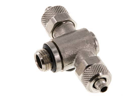 Conector Latón Niquelado en T 6x4 & G1/8'' Rosca Macho Hexagonal Interior Giratoria