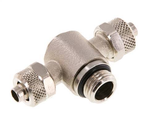 Conector Latón Niquelado en T 8x6 & G1/4'' Rosca Macho Hexagonal Interior Giratoria