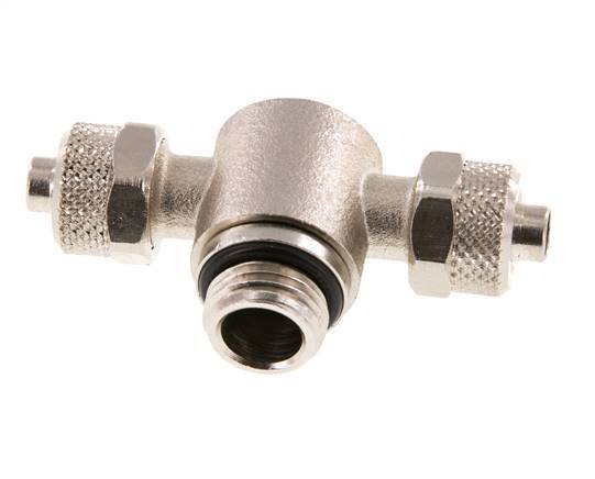 Conector Latón Niquelado en T 8x6 & G1/4'' Rosca Macho Hexagonal Interior Giratoria