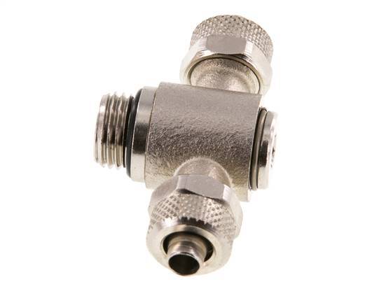 Conector Latón Niquelado en T 8x6 & G1/4'' Rosca Macho Hexagonal Interior Giratoria